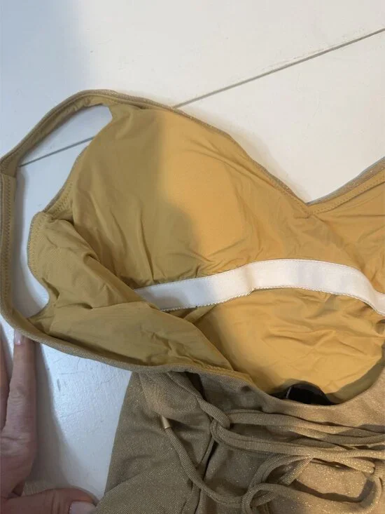 NWT Aqua One Piece Metallic Gold Swimsuit Size Large $166 [jb] - Picture 3 of 6